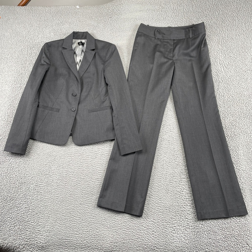 Ann Taylor Pant Suit Womens 2 Gray 2-Piece Blazer Trousers Wool Blend Suit Set